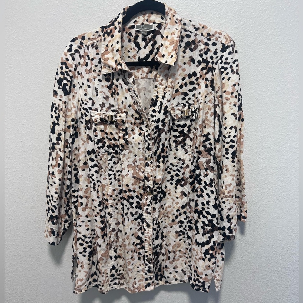 JM Collection Plus Size Cream Tan Brown Speckled Blouse Size 18W